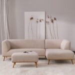 ركنة مودرن قماش كتان بمقاس 250×180 + بوف إضافي 80 سم – خشب زان